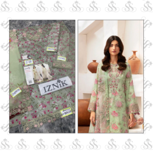 Iznik-3pc Printed Chikankari Lawn – Ready To Wear Chiffon Duppatta