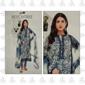 Beechtree-3pc Lawn Digital Print Bana Dora Shirt & Trouser – Digital Print Voile Dupatta