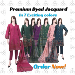 Saya-3pc Premium Dyed Jacquard Shirt & Dupatta – Premium Dyed Cambric Trouser