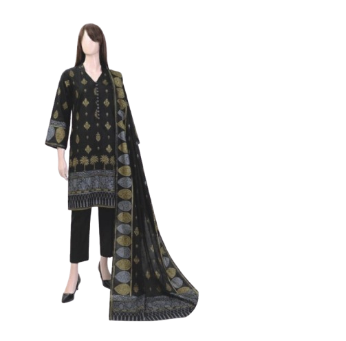 Saya-3pc Premium Dyed Jacquard Shirt & Dupatta - Premium Dyed Cambric Trouser