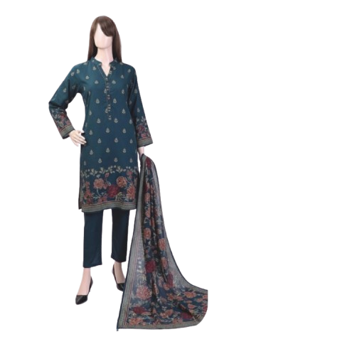 Saya-3pc Premium Dyed Jacquard Shirt & Dupatta - Premium Dyed Cambric Trouser