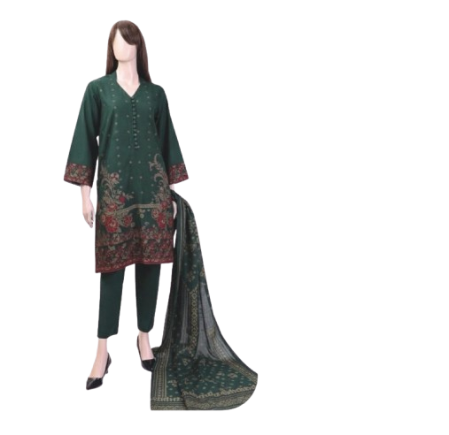 Saya-3pc Premium Dyed Jacquard Shirt & Dupatta - Premium Dyed Cambric Trouser