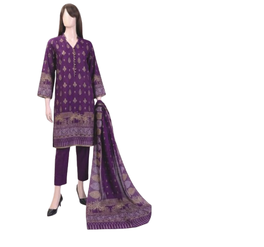 Saya-3pc Premium Dyed Jacquard Shirt & Dupatta - Premium Dyed Cambric Trouser
