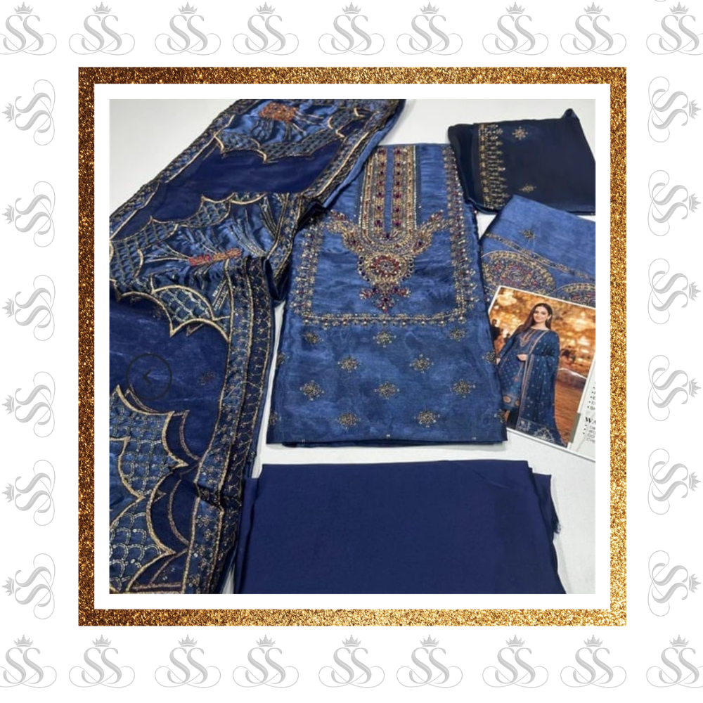3pc Luxury Embroidered Shisha Silk - Ready To Wear Shisha Silk Duppatta