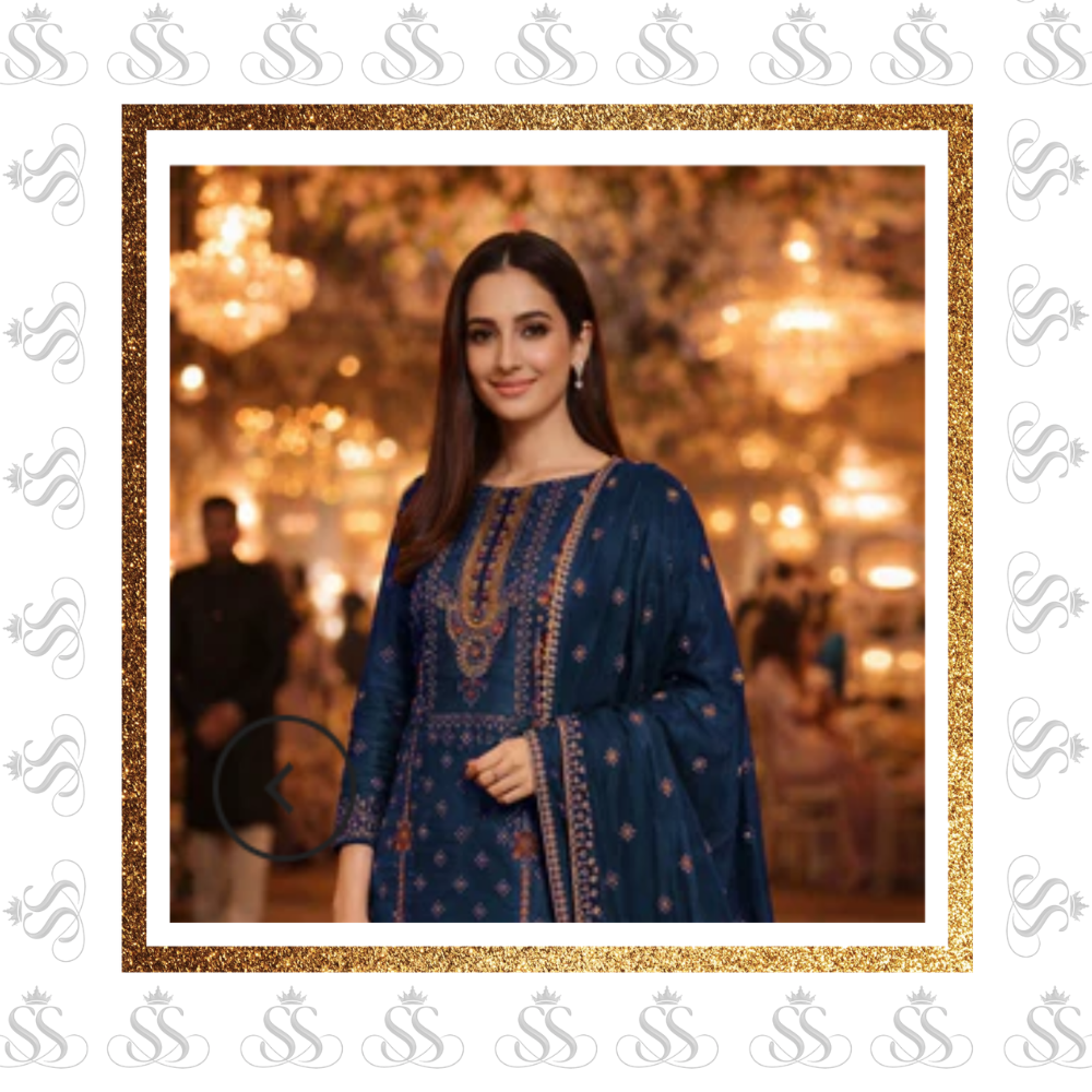 3pc Luxury Embroidered Shisha Silk - Ready To Wear Shisha Silk Duppatta