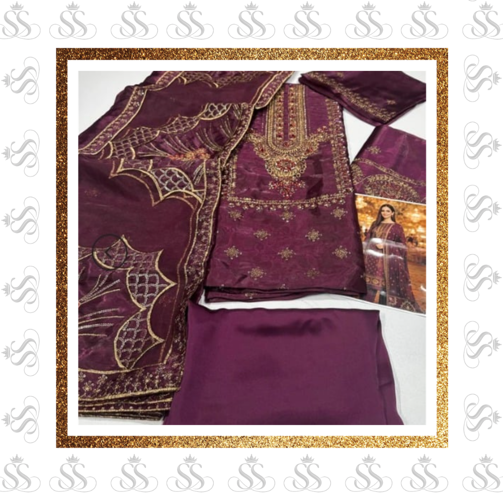 3pc Luxury Embroidered Shisha Silk - Ready To Wear Shisha Silk Duppatta