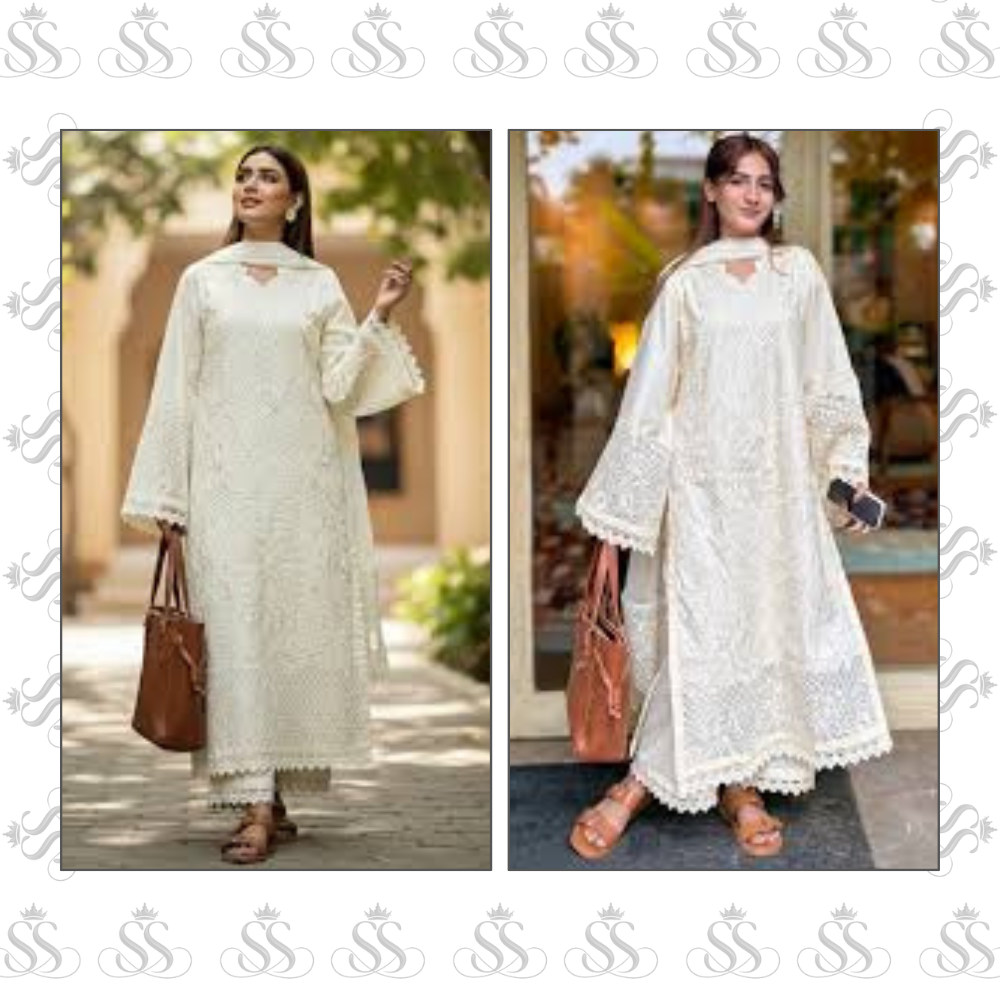 3pc Lawn Dress With Chikankari Embroidered - Ready To Wear Organza Dupatta