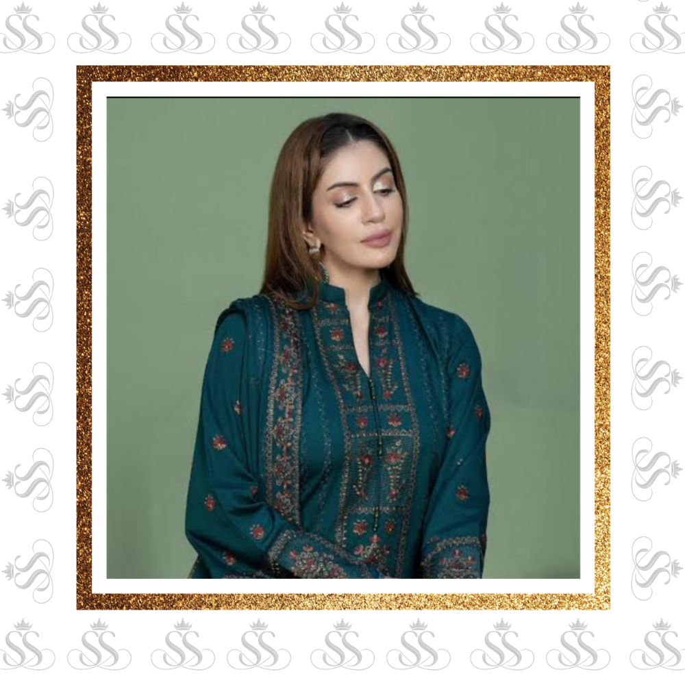 Mohagni-3pc Winter Dress With Thread Embroidered - Ready To Wear Dhanak Shawl