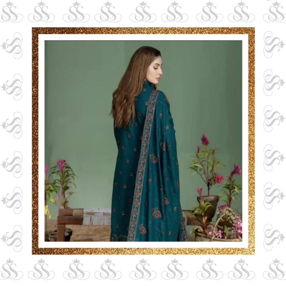 Mohagni-3pc Winter Dress With Thread Embroidered - Ready To Wear Dhanak Shawl