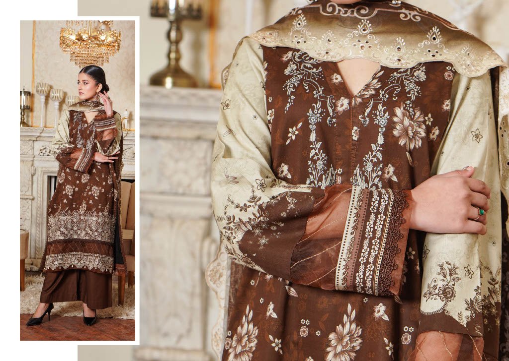 NOURA – Mocha Elegance Chikankari 3PC Lawn Suit