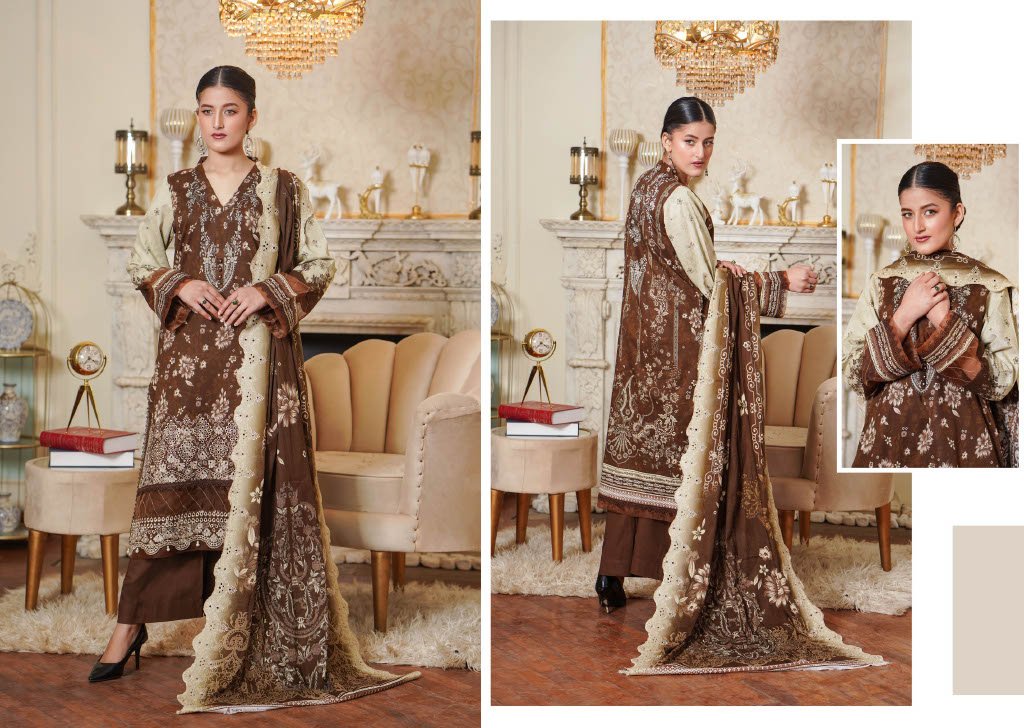 NOURA – Mocha Elegance Chikankari 3PC Lawn Suit
