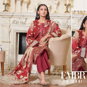 NOURA – Ruby Red 3PC Chikankari Lawn Suit | Regal Floral Charm