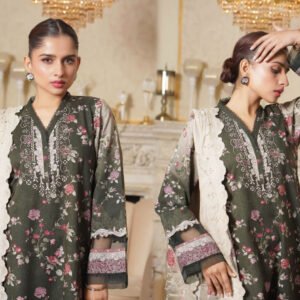 NOURA – Emerald Olive 3PC Chikankari Lawn Suit