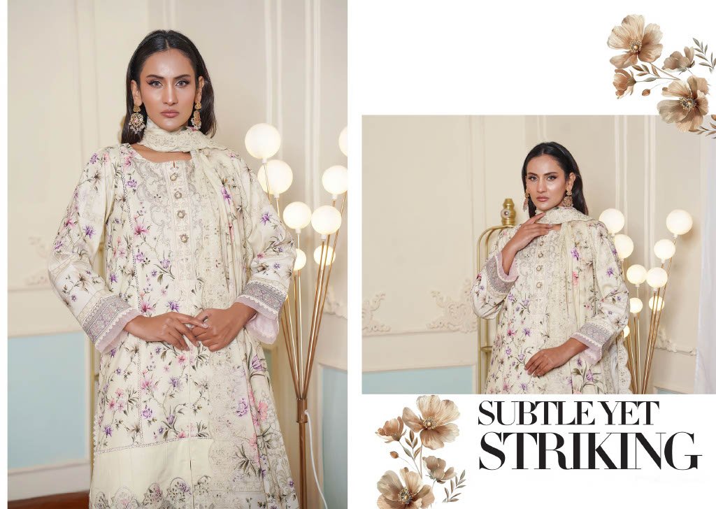 NOURA – Emerald Olive | Grace in Bloom (3PC Chikankari Lawn Suit)