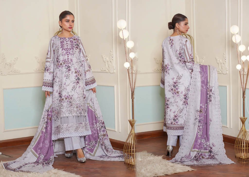 NOURA – Lavender Mist | Timeless Floral Grace (3PC Chikankari Lawn Suit)