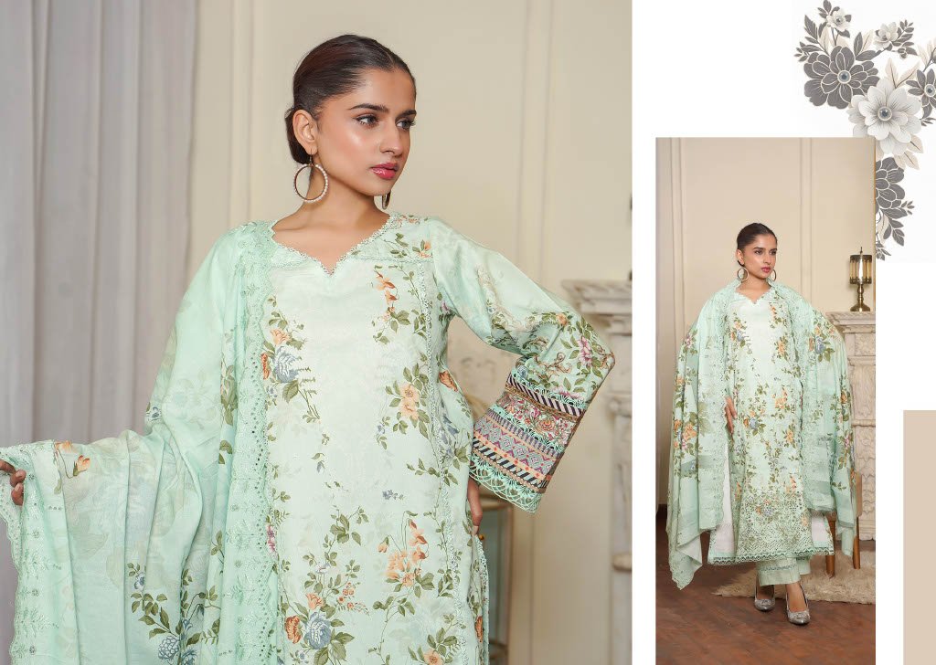 NOURA Mint Garden 3PC Chikankari Lawn Suit 3PC – Pastel Floral Embroidered Ensemble