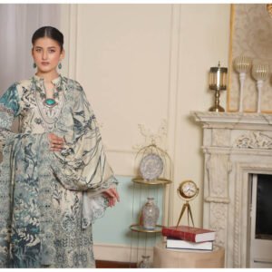 NOURA – Sage Ivory 3PC Chikankari Lawn Suit | Intricate Botanical Elegance
