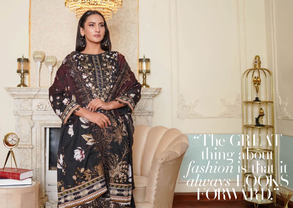 NOURA – Midnight Noir Chikankari 3PC Lawn Suit