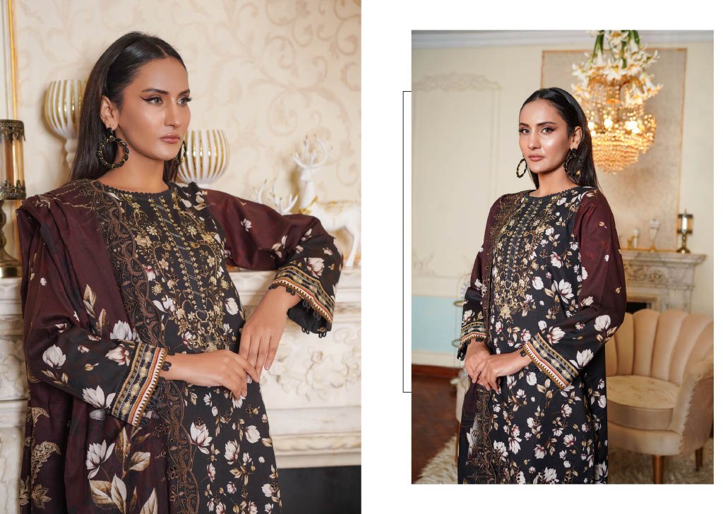 NOURA – Midnight Noir Chikankari 3PC Lawn Suit