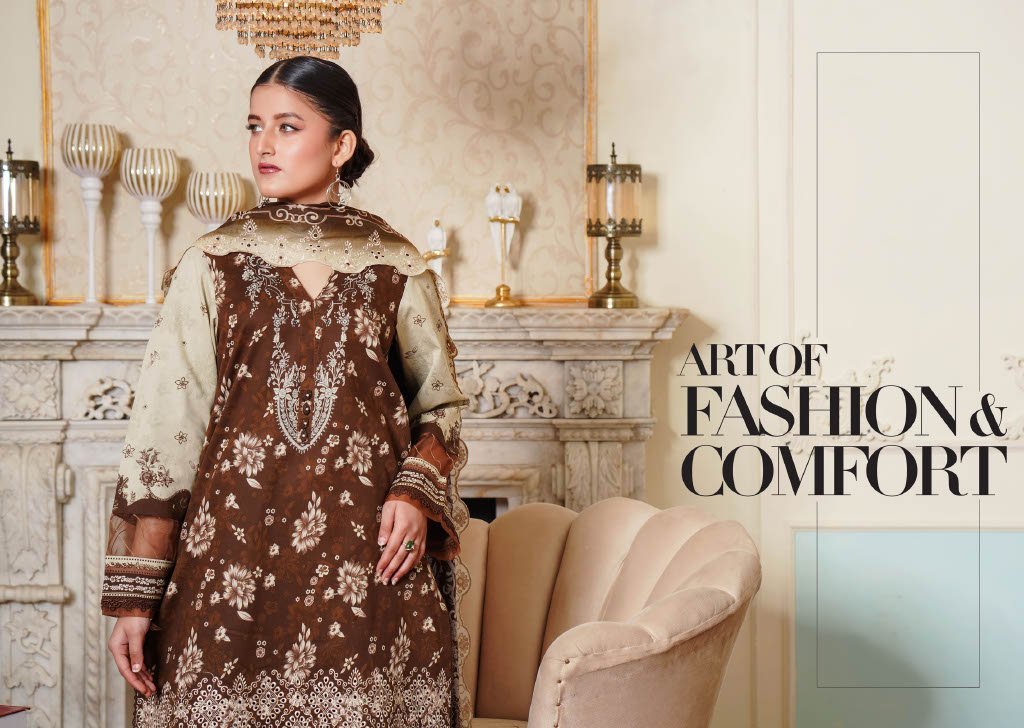 NOURA – Mocha Elegance Chikankari 3PC Lawn Suit