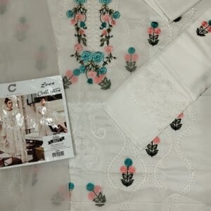 3pc Lawn Dress With Chikankari Embroidered – Organza Dupatta