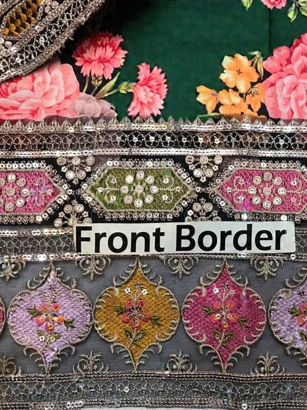 3pc-Shamoze Silk Heavy Embroidered Neckline & Patches - Digital Printed Silk Dupatta