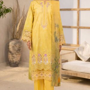 Amal – Honey Gold 3-Piece Embroidered Lawn Suit with Printed Munnar Dupatta