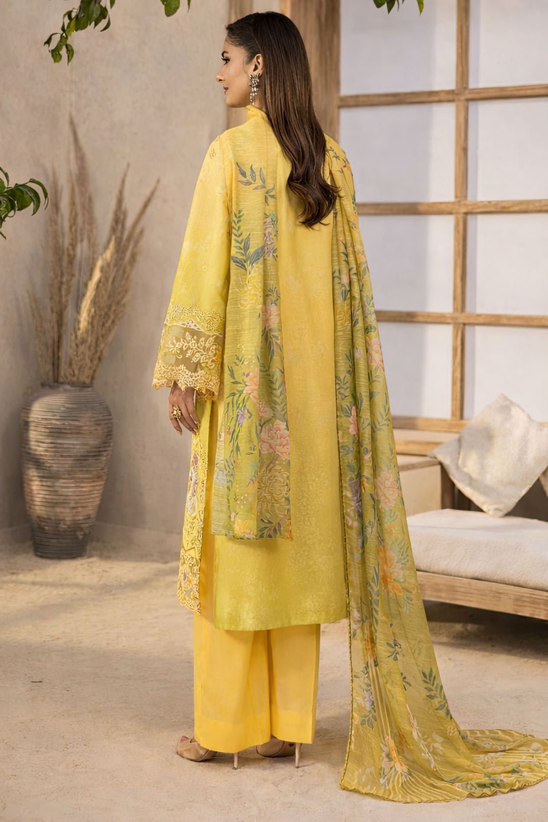 Amal – Honey Gold 3-Piece Embroidered Lawn Suit with Printed Munnar Dupatta
