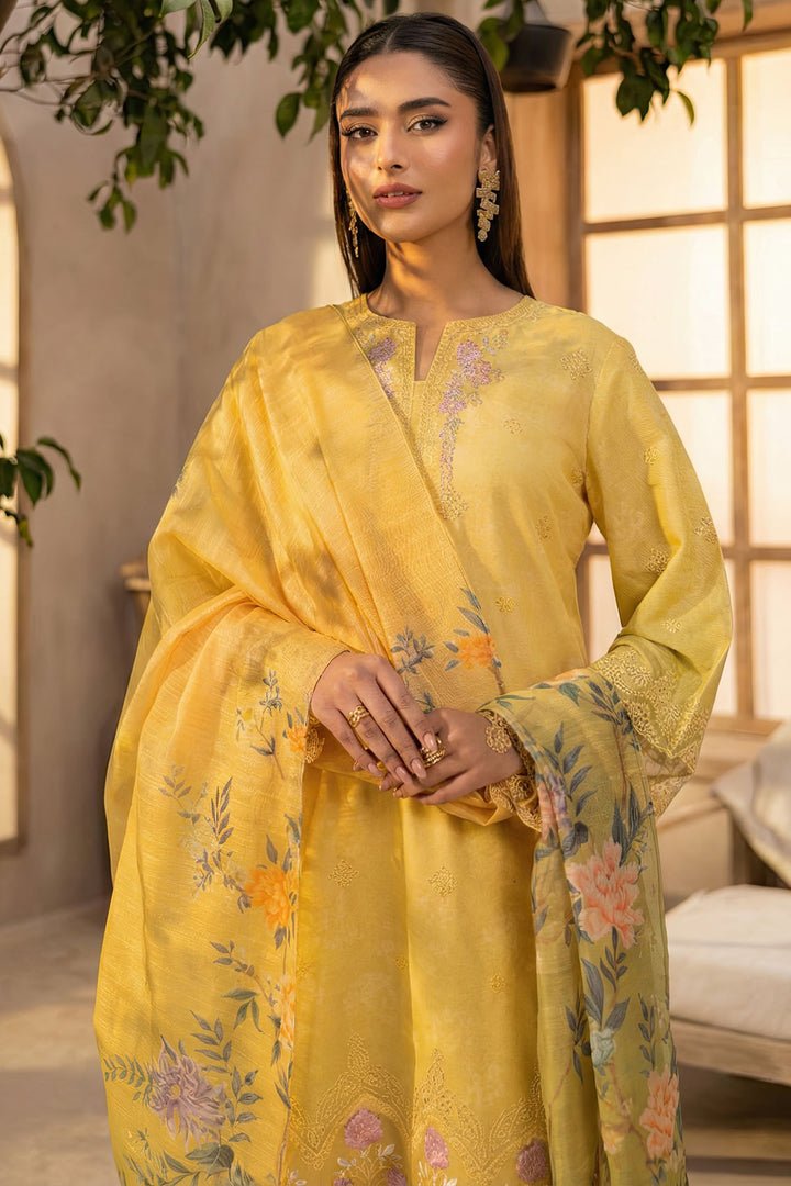 Amal – Honey Gold 3-Piece Embroidered Lawn Suit with Printed Munnar Dupatta
