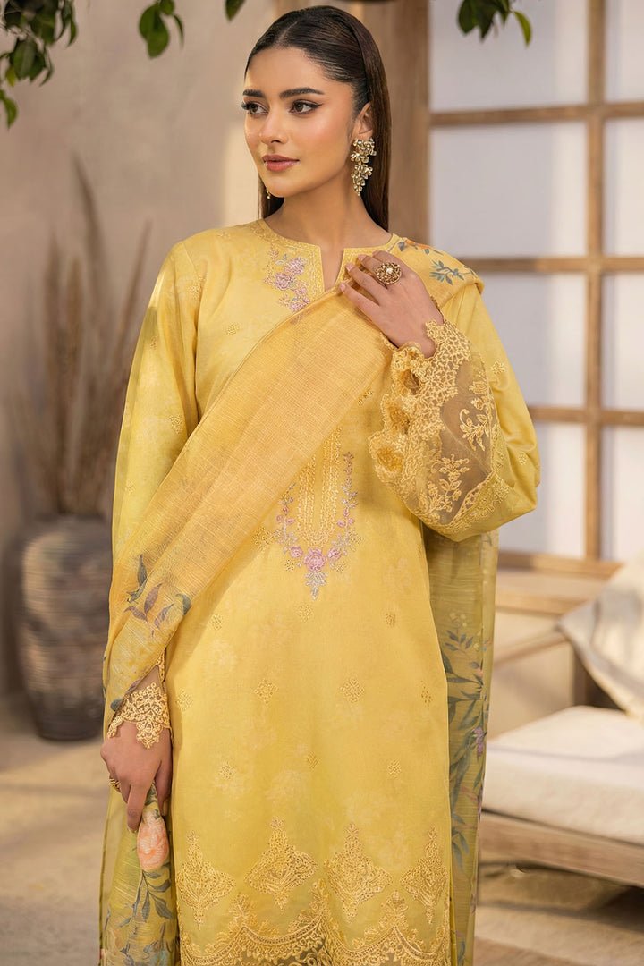 Amal – Honey Gold 3-Piece Embroidered Lawn Suit with Printed Munnar Dupatta