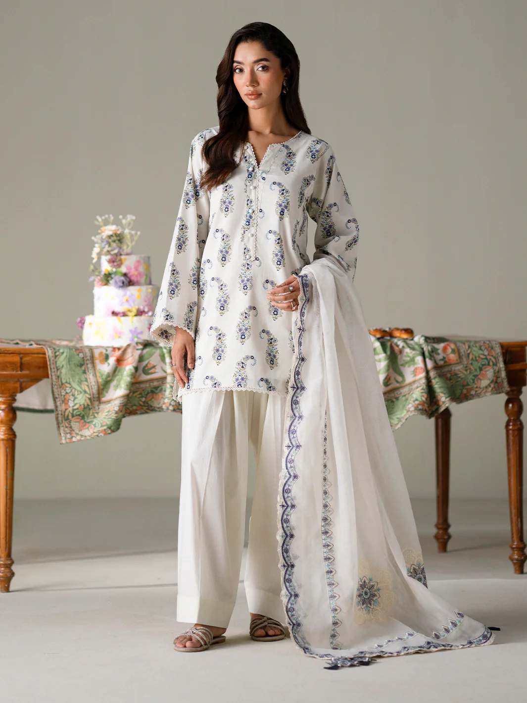 Faiza Faisal - IVORY PETALS 3PC Unstitched Printed Lawn Suit