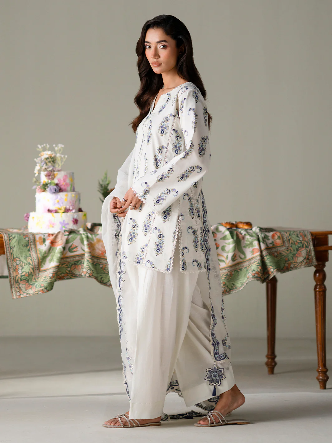 Faiza Faisal - IVORY PETALS 3PC Unstitched Printed Lawn Suit