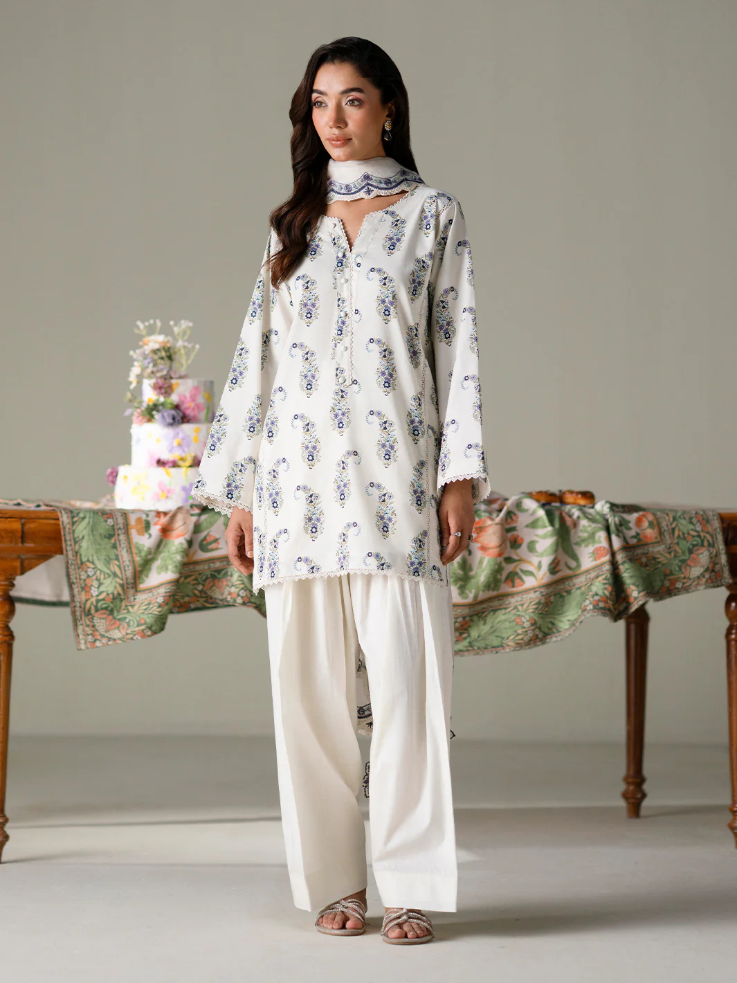 Faiza Faisal - IVORY PETALS 3PC Unstitched Printed Lawn Suit