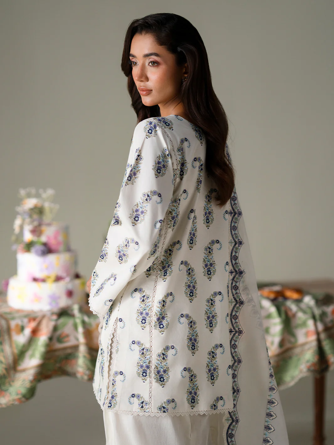 Faiza Faisal - IVORY PETALS 3PC Unstitched Printed Lawn Suit