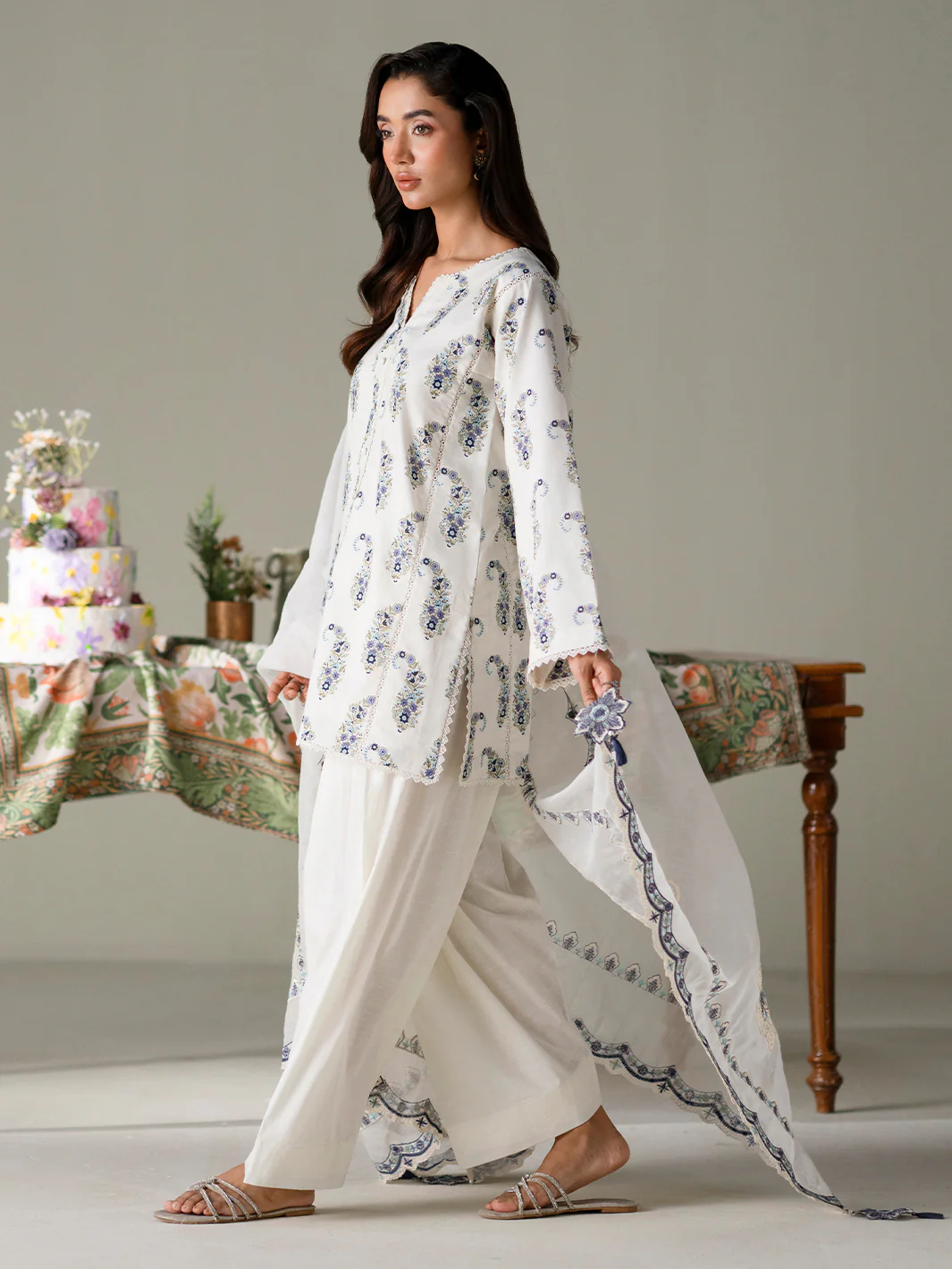 Faiza Faisal - IVORY PETALS 3PC Unstitched Printed Lawn Suit