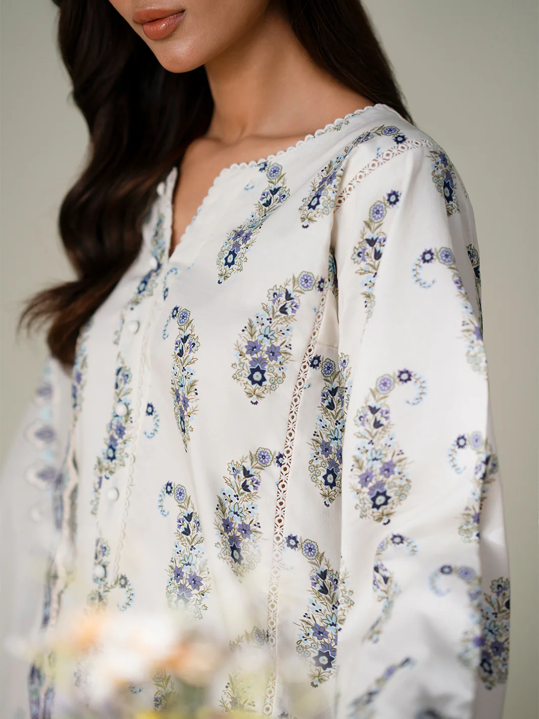 Faiza Faisal - IVORY PETALS 3PC Unstitched Printed Lawn Suit