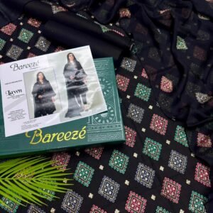 Bareeze Designer Embroidered Lawn Suit 4 Piece Unstitched – Black