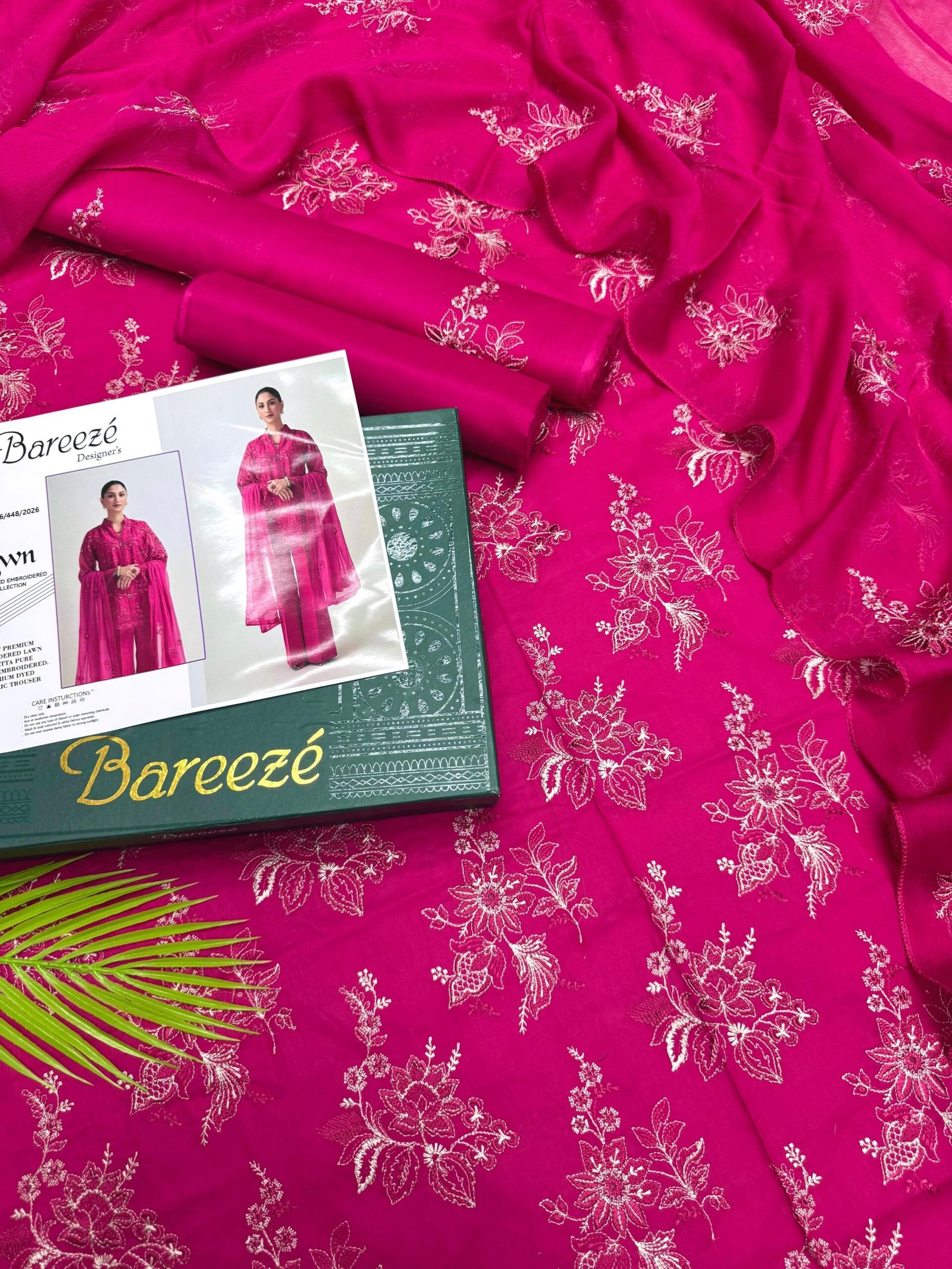 Bareeze Designer Embroidered Lawn Suit 4 Piece Unstitched – Pink