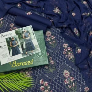 Bareeze Designer Embroidered Lawn Suit 4 Piece Unstitched – Blue