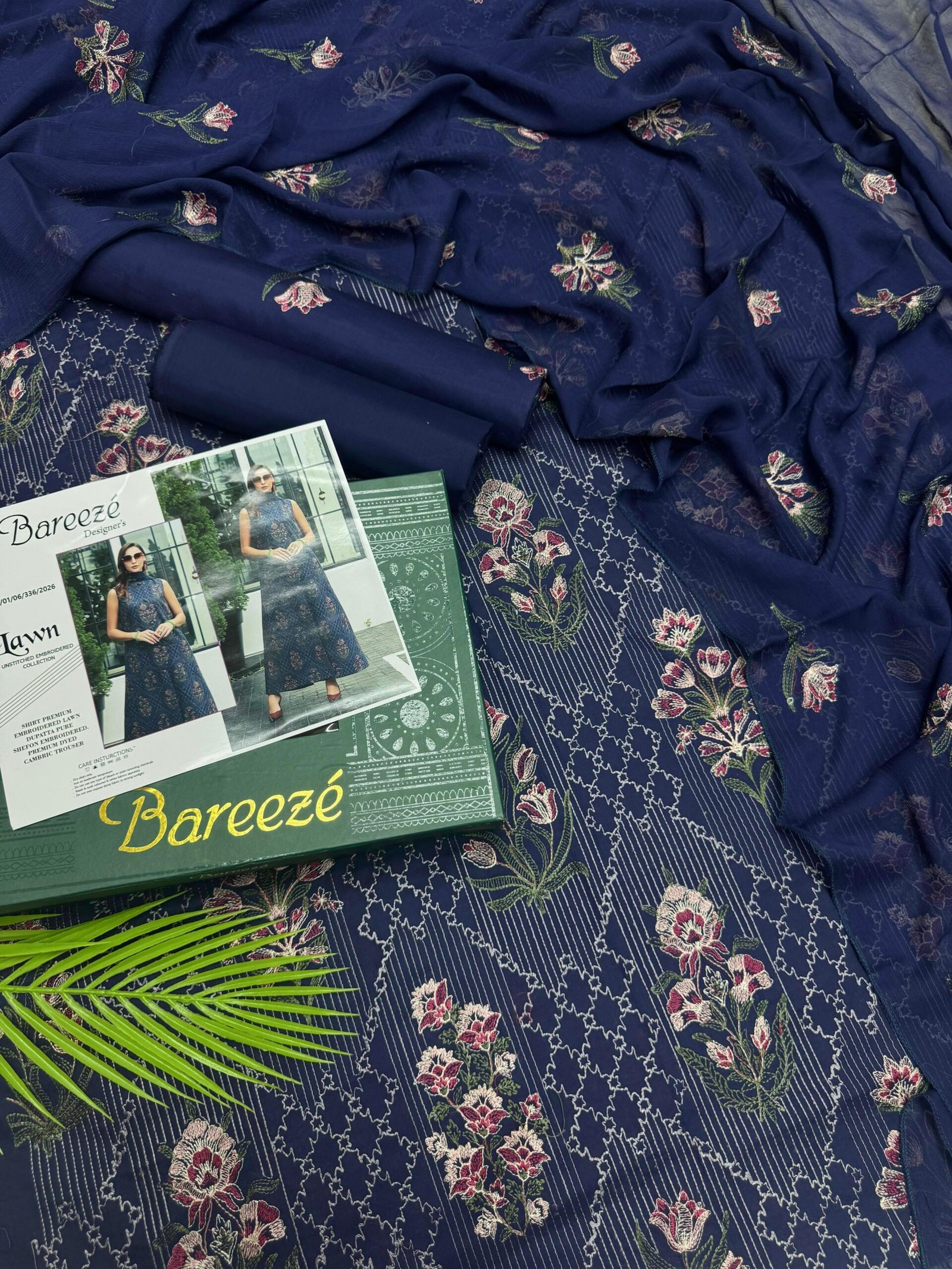 Bareeze Designer Embroidered Lawn Suit 4 Piece Unstitched – Blue