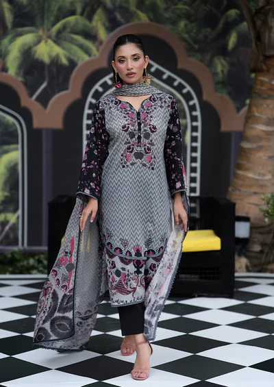 Ayesha Ibrahim -  Silver Mehar - 3PC Unstitched Printed Lawn Suit