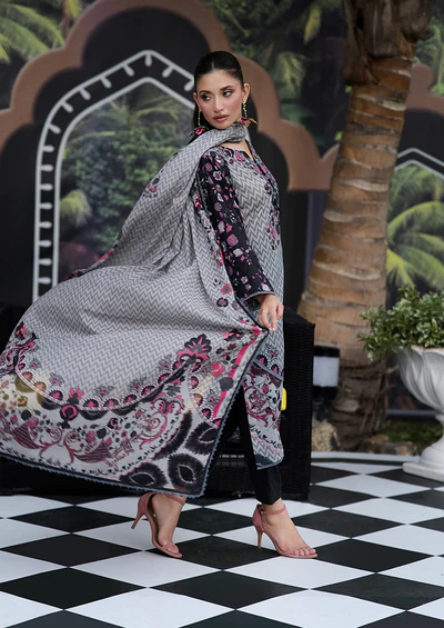 Ayesha Ibrahim -  Silver Mehar - 3PC Unstitched Printed Lawn Suit